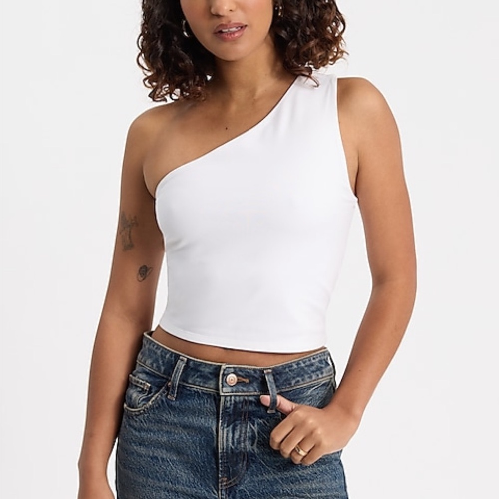 Express White Asymmetrical One Shoulder Crop Tank - SOLD